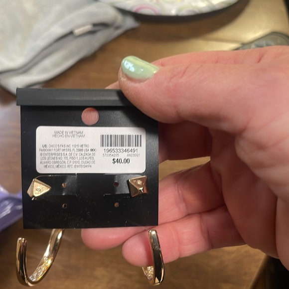 White House Black Market Gold Hoop Earrings with Diamond like Crystals - Picture 4 of 4